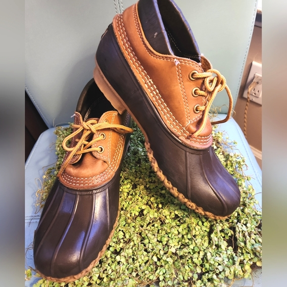 HIP L.L. BEAN Hunting Boots Maine Lace Dark Brown Tan Leather Duck Shoes 10W 9M - Picture 2 of 12